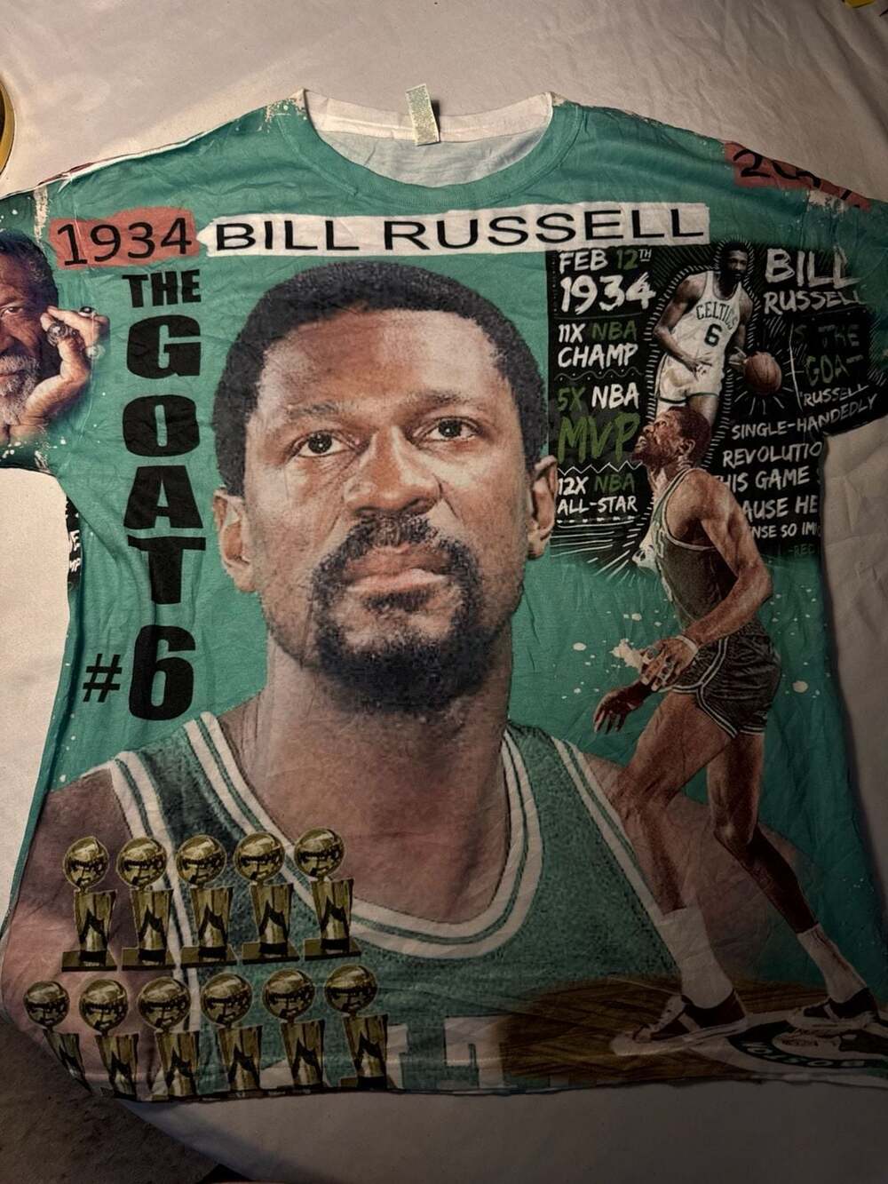 Jerzees Dri-Power Bill Russell Boston Celtics All-Over Print T-Shirt